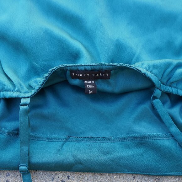 💎 NWT Style: Thirty Thirty Teal Feather Trim Mini Dress M - Picture 9 of 9